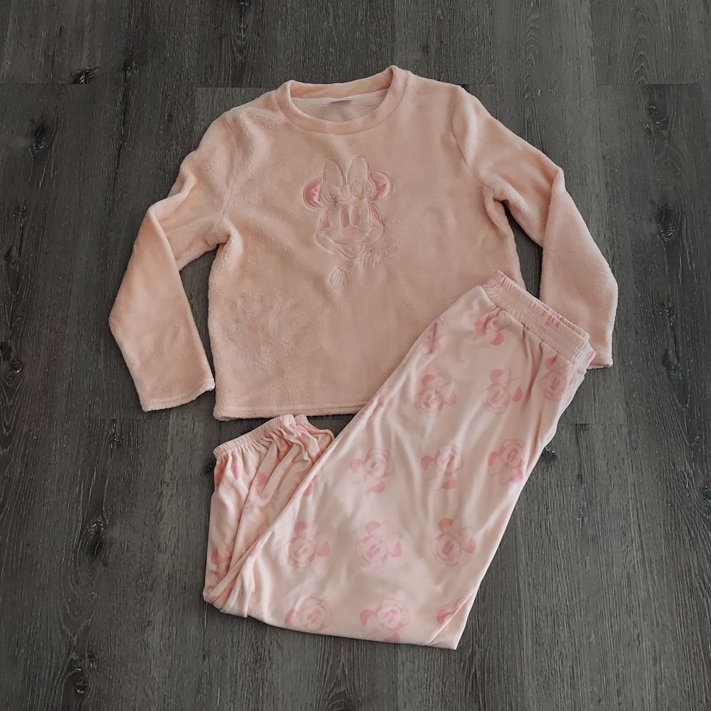 Disney 100 Minnie Mouse Fleece 2 Piece Pajama Set Pink Size L (12-14)